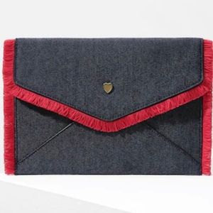 Denim Tassel Trim Envelope Clutch Wristlet